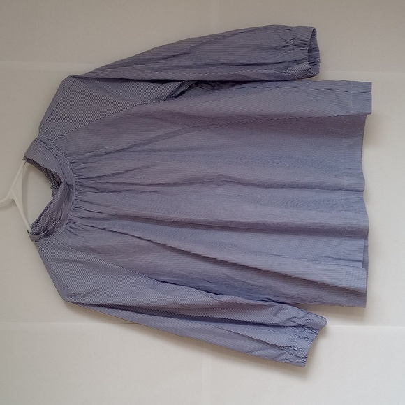 Thomas Mason for J. Crew Back Tie Mock Neck Blue Stripe Long Sleeve Shirt 12 - Picture 3 of 10